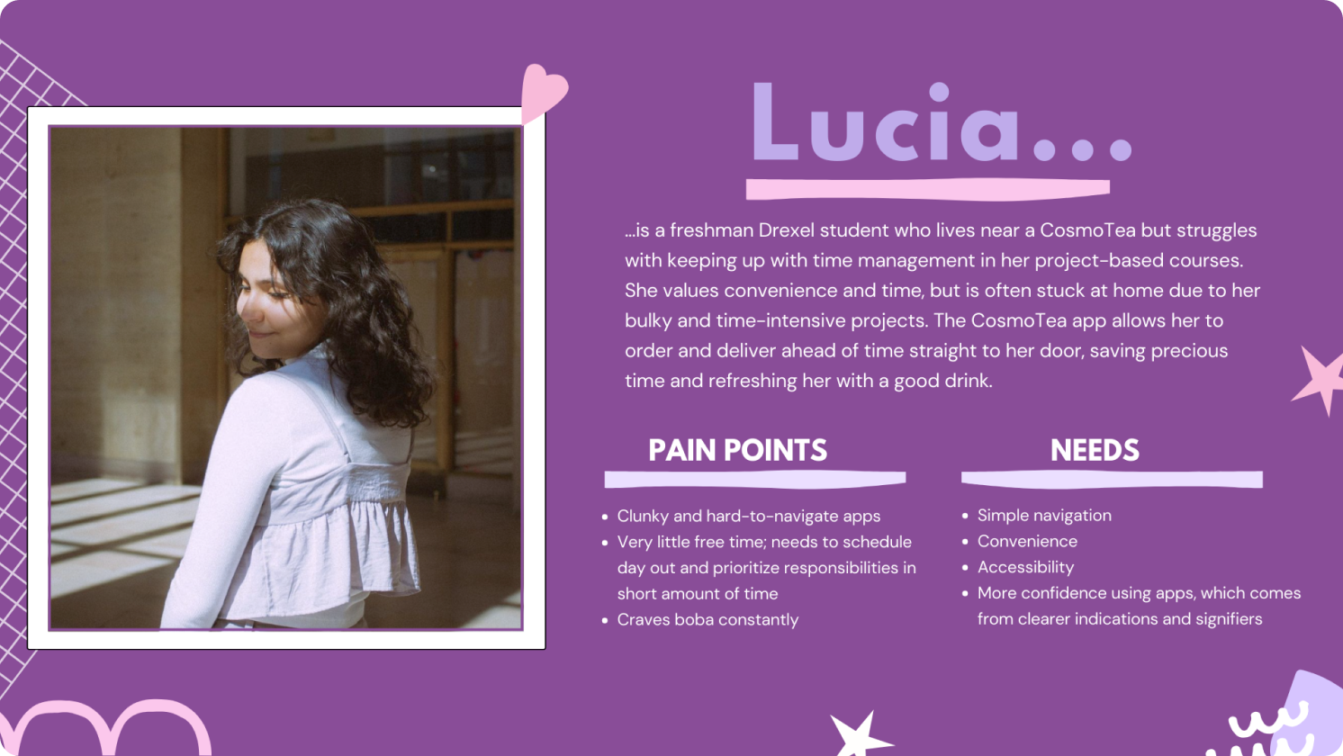 Lucia, Cosmotea's user persona